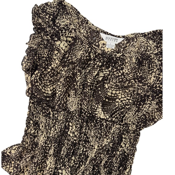 Allison Taylor Tops - Allison Taylor 90's Brown Animal Print Smocked Waist Peplum L Blouse Sleeveless